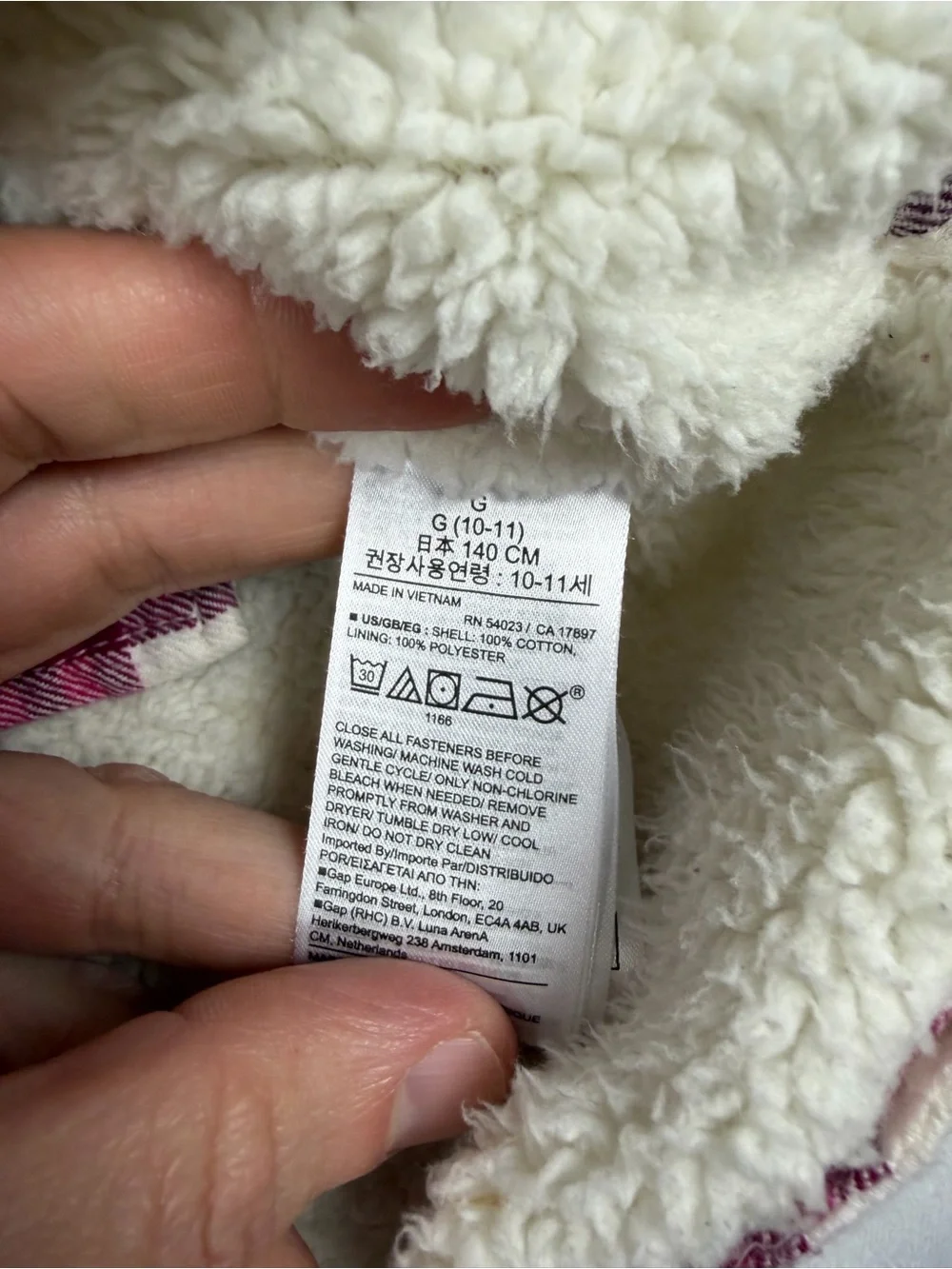 GAP Kids Sherpa‑Lined Plaid Jacket | Size L (10‑11)
